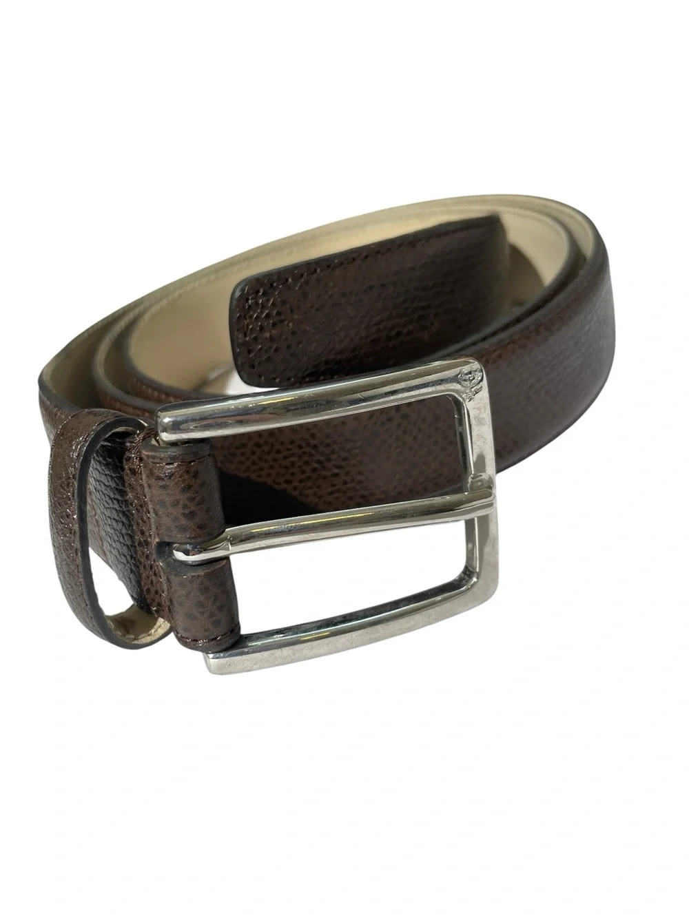 Brooks Brothers Pebbled Brown ITALIAN  LEATHER Belt Men's Sz 44 Silver Buckle